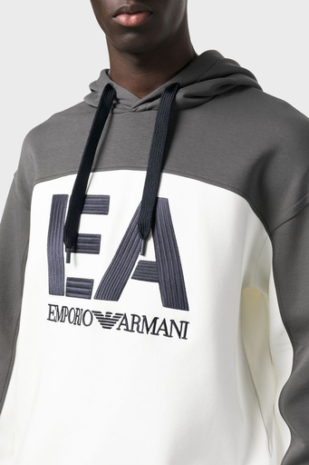 Emporio Armani Logolu Pamuklu Regular Fit Kapüşonlu Erkek Sweat 6L1MB1 1JHSZ 0128 BEYAZ-GRİ - 4