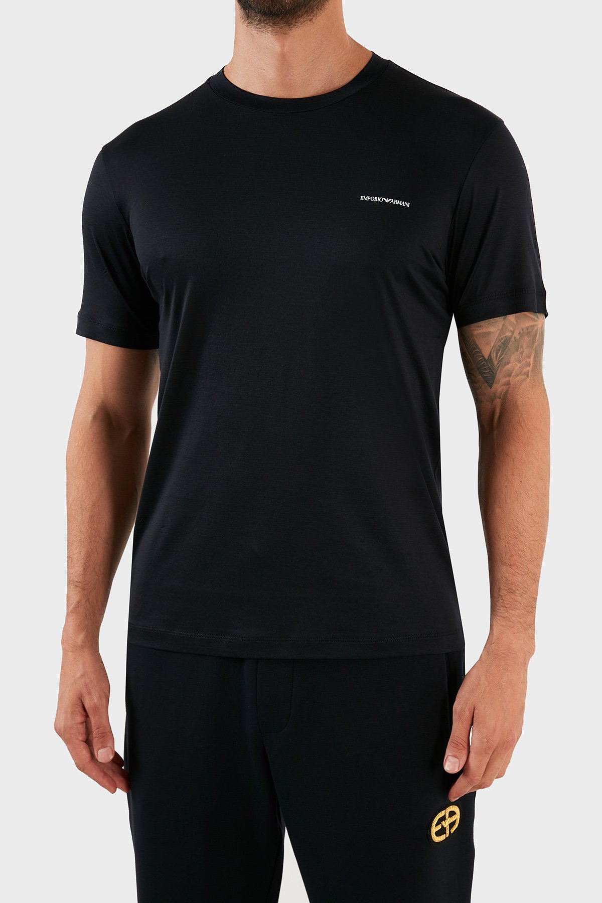 Tシャツ・カットソー EMPORIO ARMANI Men T Shirts 8N1TD8 1JUVZ 0920 Blue Emporio Armani Logolu Regular Fit Bisiklet Yaka Pamuklu