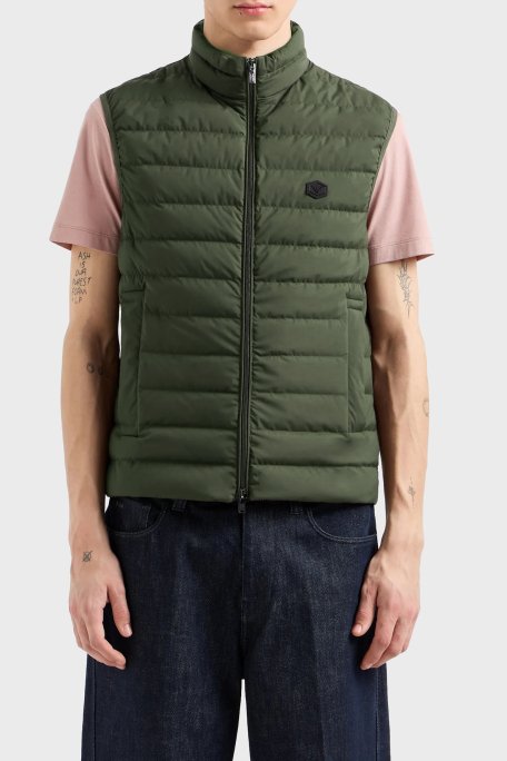 Emporio Armani Logolu Regular Fit Dik Yaka Şişme Erkek Yelek 8N1BQ1 1NLRZ 05A6 HAKİ - 1
