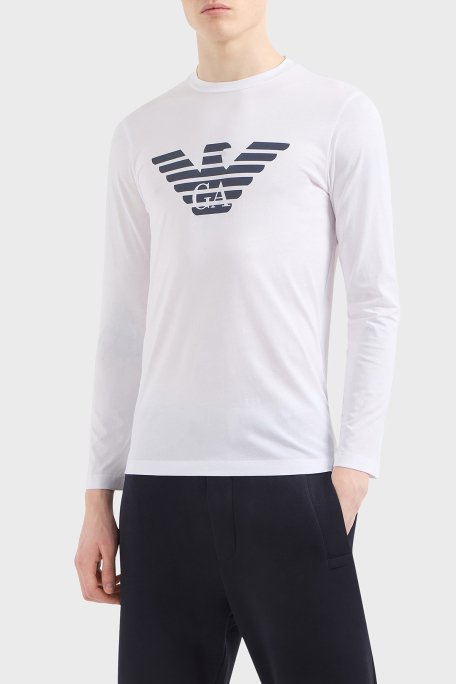 Emporio Armani Logolu Slim Fit Bisiklet Yaka Uzun Kollu Pamuklu Erkek T Shirt 8N1TN8 1JPZZ 0147 BEYAZ-LACİVERT - 7