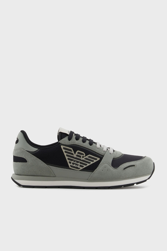 Emporio Armani Logolu Süet Detaylı Sneaker Erkek Ayakkabı X4X537 XN730 U549 GRİ-SİYAH - 1