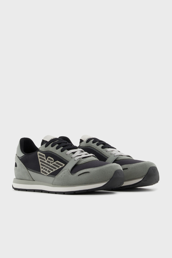 Emporio Armani Logolu Süet Detaylı Sneaker Erkek Ayakkabı X4X537 XN730 U549 GRİ-SİYAH - 2