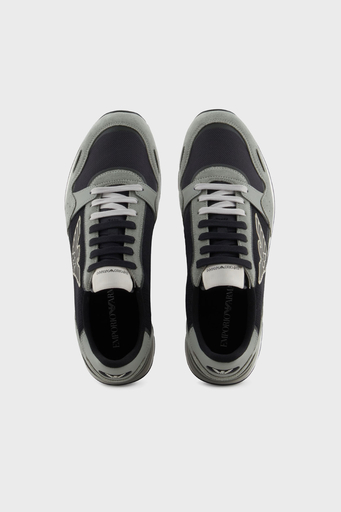 Emporio Armani Logolu Süet Detaylı Sneaker Erkek Ayakkabı X4X537 XN730 U549 GRİ-SİYAH - 3