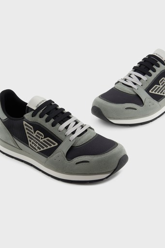 Emporio Armani Logolu Süet Detaylı Sneaker Erkek Ayakkabı X4X537 XN730 U549 GRİ-SİYAH - 10