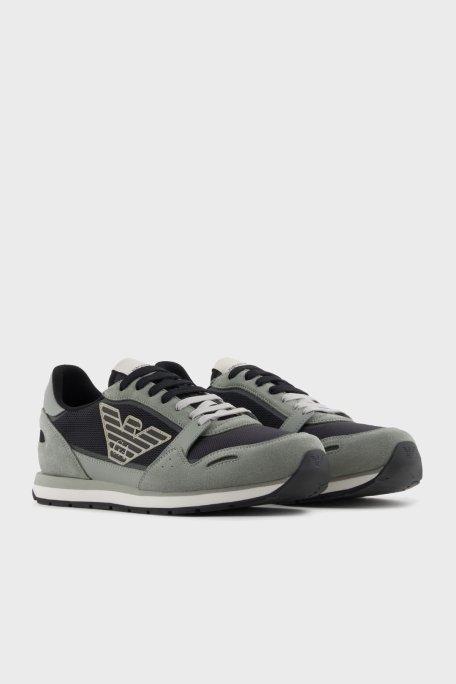 Emporio Armani Logolu Süet Detaylı Sneaker Erkek Ayakkabı X4X537 XN730 U549 GRİ-SİYAH - 8