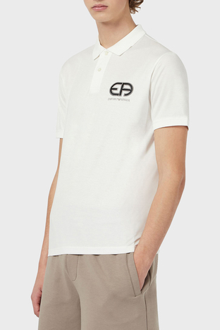Emporio Armani - Emporio Armani Marka Logolu Düğmeli T Shirt Erkek Polo 3K1FB7 1JUVZ 0101 BEYAZ