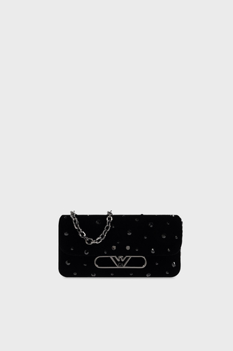 Emporio Armani Metal Logolu Taşlı Kadife Mini Bayan Çanta EW001492 AF14788 UC001 SİYAH - 1