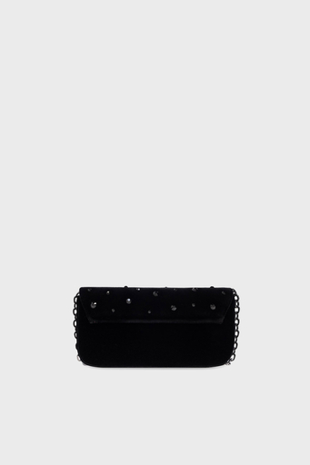 Emporio Armani Metal Logolu Taşlı Kadife Mini Bayan Çanta EW001492 AF14788 UC001 SİYAH - 3