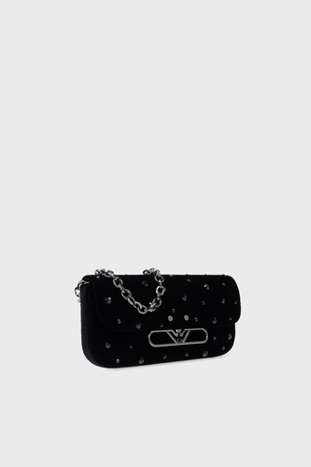 Emporio Armani Metal Logolu Taşlı Kadife Mini Bayan Çanta EW001492 AF14788 UC001 SİYAH - 4