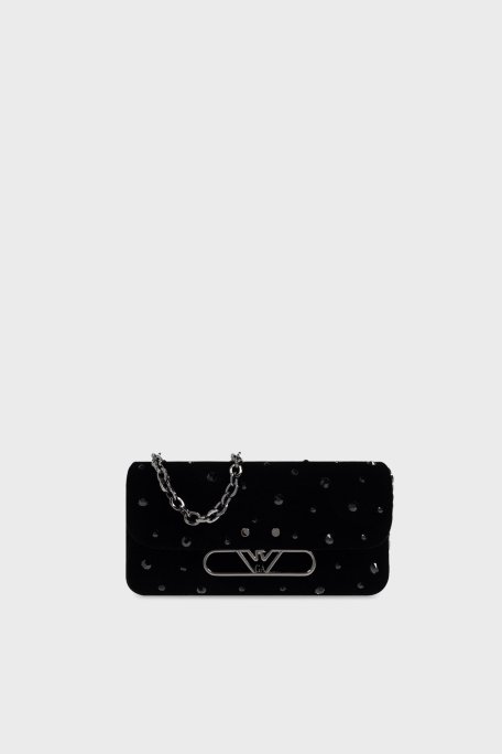 Emporio Armani Metal Logolu Taşlı Kadife Mini Bayan Çanta EW001492 AF14788 UC001 SİYAH - 7