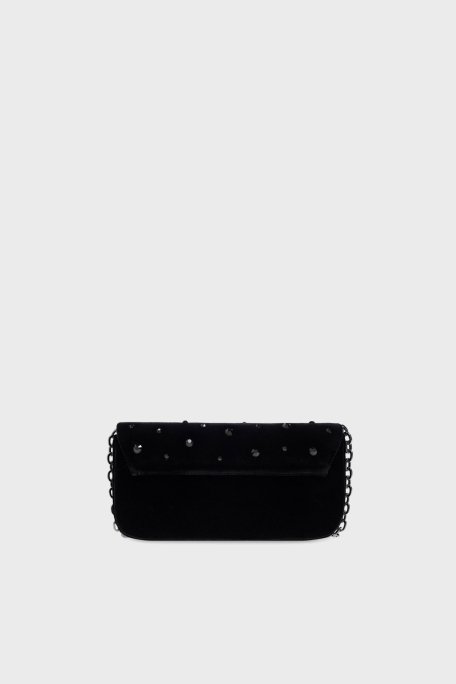 Emporio Armani Metal Logolu Taşlı Kadife Mini Bayan Çanta EW001492 AF14788 UC001 SİYAH - 9