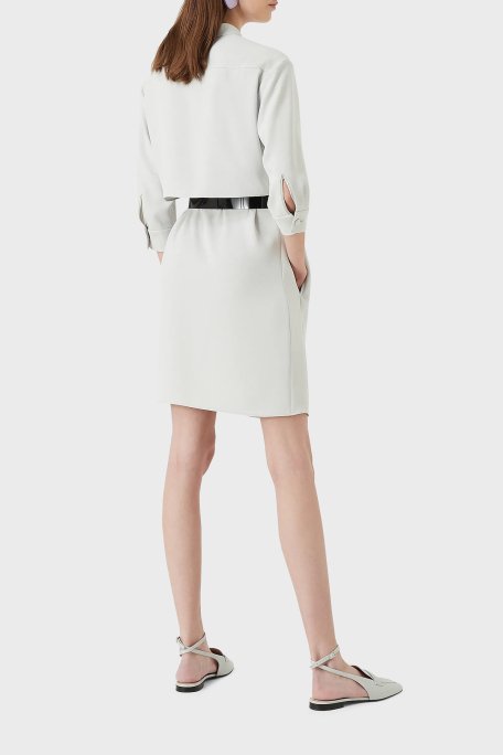 Emporio Armani Önden Düğmeli Regular Fit Truvakar Kol Kemerli Bayan Elbise H3NA2B C9900 602 AÇIK GRİ - 3
