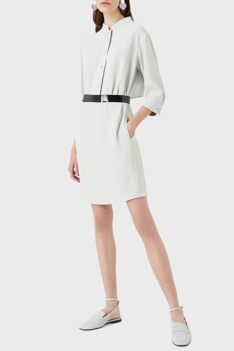 Emporio Armani Önden Düğmeli Regular Fit Truvakar Kol Kemerli Bayan Elbise H3NA2B C9900 602 AÇIK GRİ - 5