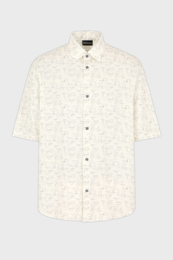 Emporio Armani Pamuk Karışımlı Oversize Fit Tamamı Baskılı Erkek Gömlek EM001535 AF14214 MB046 EKRU - 5
