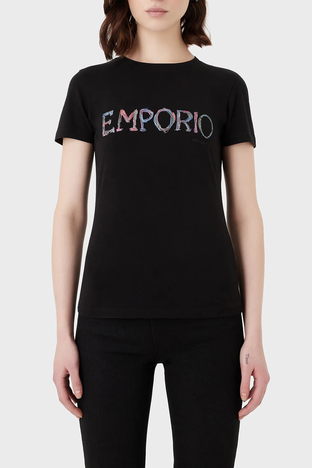Emporio Armani - Emporio Armani Pamuklu Baskılı Slim Fit Bisiklet Yaka Bayan T Shirt 3R2T7B 2J07Z 0999 SİYAH
