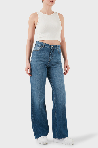 Emporio Armani Pamuklu Comfort Fit Yüksek Bel Geniş Paça Jeans Bayan Kot Pantolon EW001119 AF12676 MB002 LACİVERT - 2