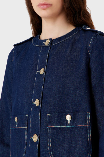 Emporio Armani Pamuklu Düğmeli Denim Bayan Ceket 3D2G63 2DM1Z 0941 LACİVERT - 4