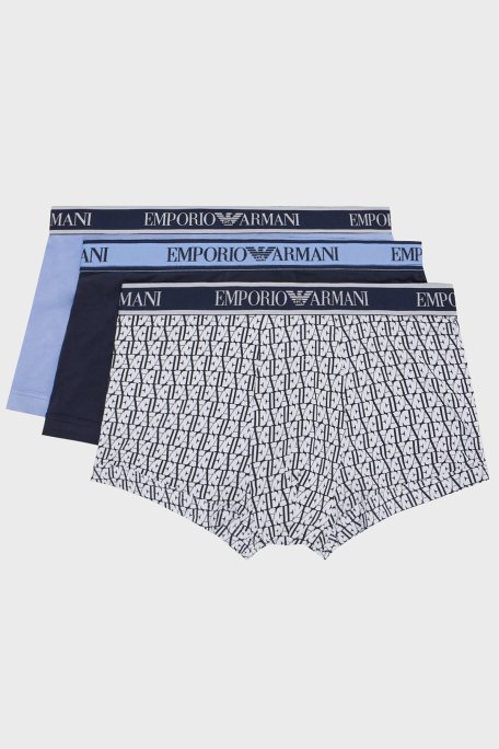 Emporio Armani Pamuklu Esnek 3 Pack Erkek Boxer 112130 4R717 23631 Mavi-Siyah-Beyaz - 1