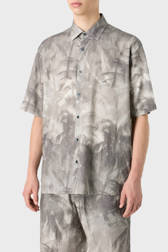 Emporio Armani Pamuklu İpeksi Oversize Kısa Kollu Erkek Gömlek 3D1CG7 1NRDZ F617 GRİ - 5