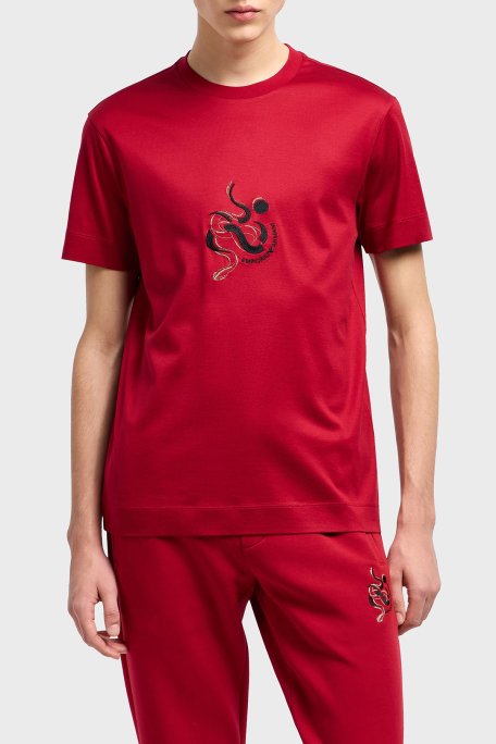 Emporio Armani Pamuklu Karışımlı Regular Fit Bisiklet Yaka Erkek T Shirt EM001702 AF10017 U5078 KIRMIZI - 1
