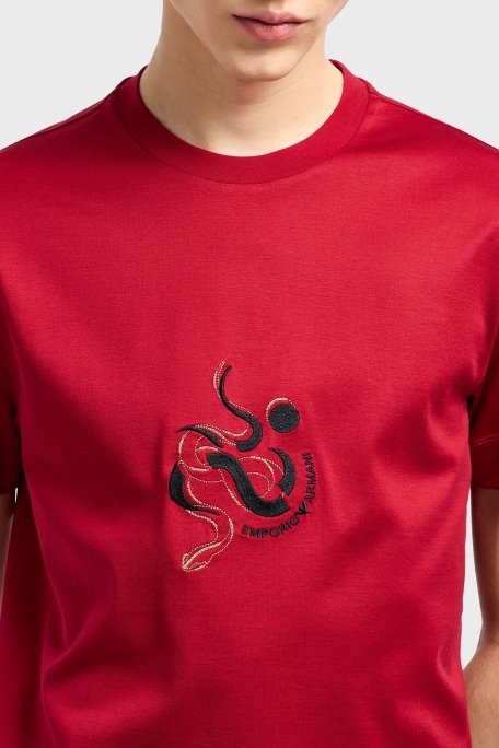 Emporio Armani Pamuklu Karışımlı Regular Fit Bisiklet Yaka Erkek T Shirt EM001702 AF10017 U5078 KIRMIZI - 4