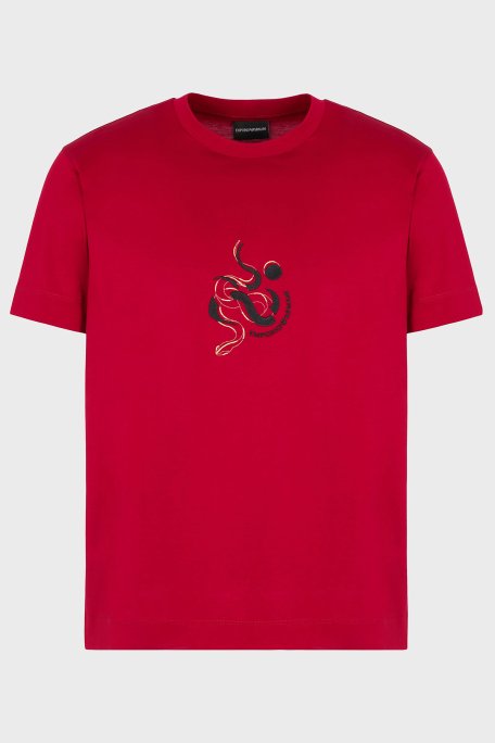 Emporio Armani Pamuklu Karışımlı Regular Fit Bisiklet Yaka Erkek T Shirt EM001702 AF10017 U5078 KIRMIZI - 5