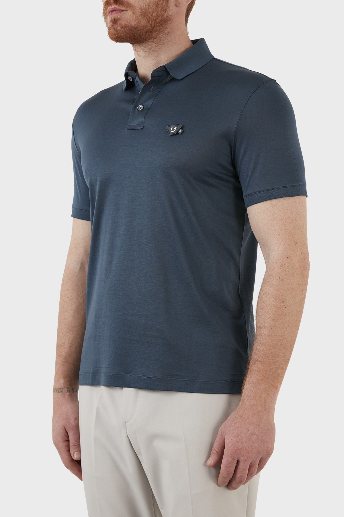 Emporio Armani Pamuklu Lyocell Regular Fit Düğmeli T Shirt Erkek Polo 3L1FAL 1JUVZ 0948 PETROL
