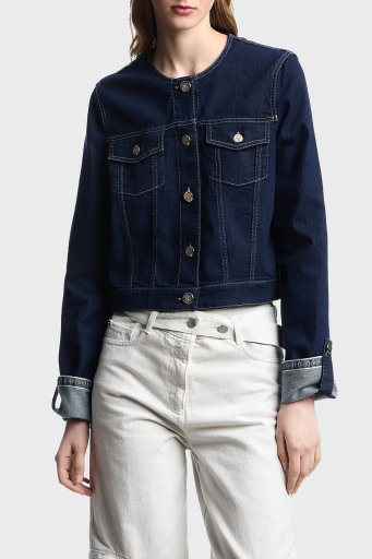 Emporio Armani Pamuklu Regular Fit Bisiklet Yaka Bayan Kot Ceket EW000753 AF12436 MB001 LACİVERT - 1