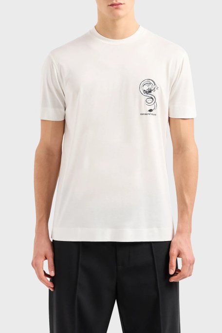 Emporio Armani Pamuklu Regular Fit Bisiklet Yaka Erkek T Shirt EM000009 AF10017 M0007 EKRU - 1