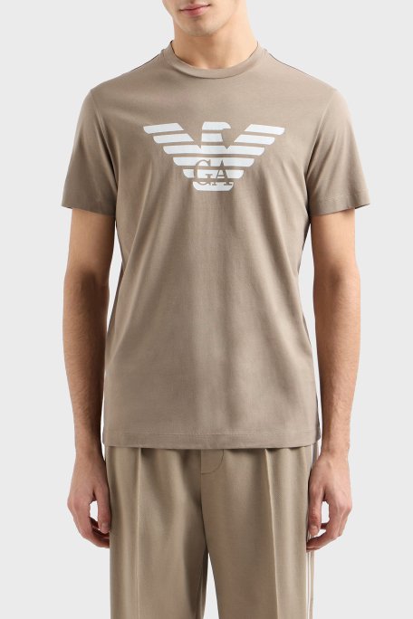 Emporio Armani Pamuklu Regular Fit Bisiklet Yaka Logolu Erkek T Shirt 8N1TN5 1JPZZ M6117 BEJ - 1