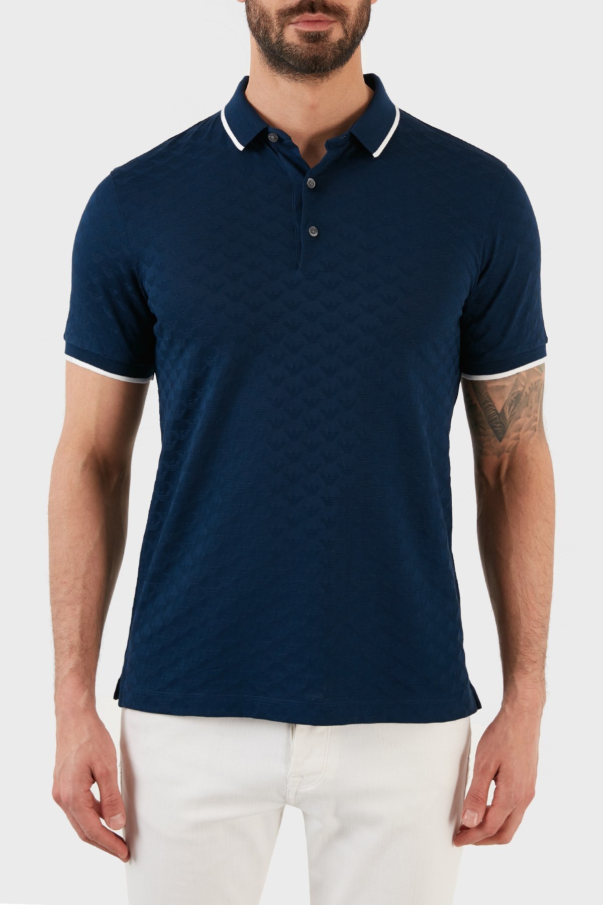 Emporio Armani Pamuklu Regular Fit Düğmeli T Shirt Erkek Polo 8N1FP0 1JHWZ 0947 MAVİ