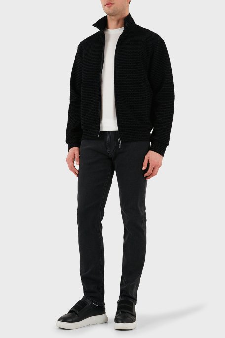 Emporio Armani Pamuklu Regular Fit Fermuarlı Tamamı Logolu Erkek Sweat EM001697 AF10013 FC151 SİYAH - 2