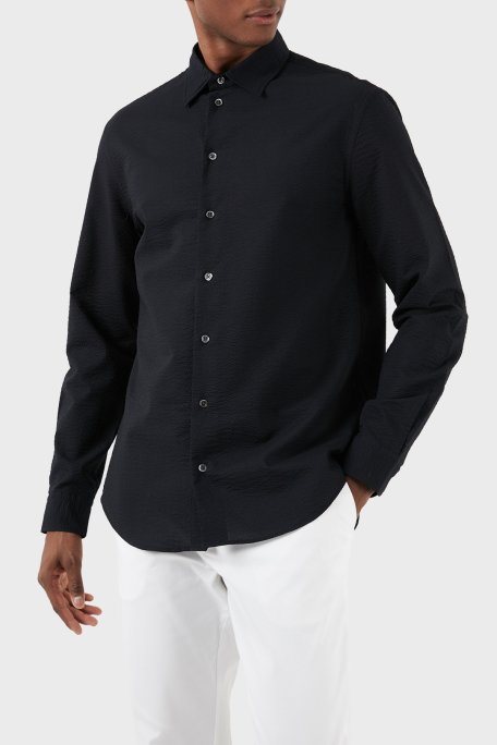 Emporio Armani Pamuklu Regular Fit Gofre Erkek Gömlek E31SM0 F1336 999 SİYAH - 1