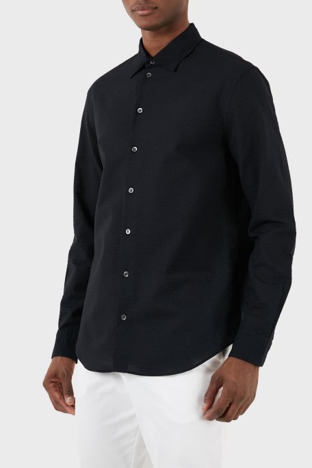 Emporio Armani Pamuklu Regular Fit Gofre Erkek Gömlek E31SM0 F1336 999 SİYAH - 2
