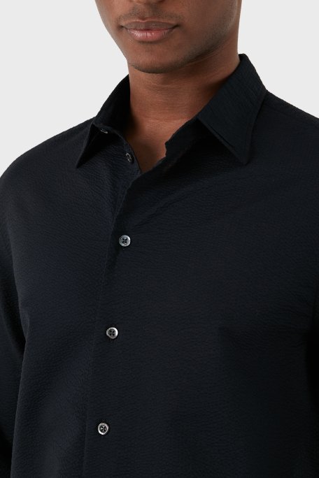 Emporio Armani Pamuklu Regular Fit Gofre Erkek Gömlek E31SM0 F1336 999 SİYAH - 4