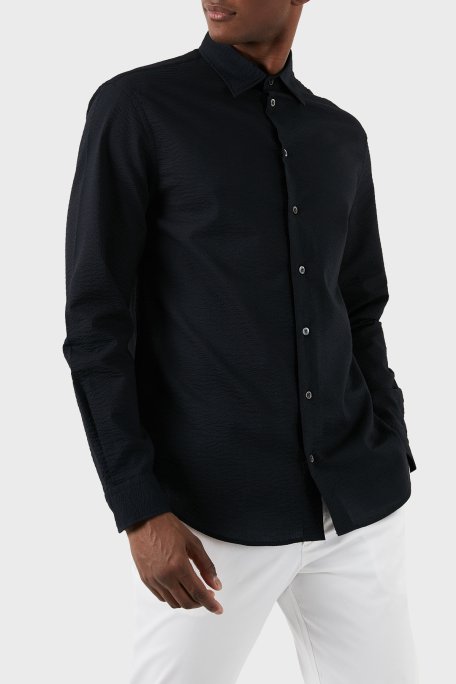 Emporio Armani Pamuklu Regular Fit Gofre Erkek Gömlek E31SM0 F1336 999 SİYAH - 6