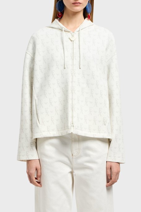 Emporio Armani Pamuklu Regular Fit Tümü Logolu Fermuarlı Bayan Sweat EW001026 AF10002 F0009 BEYAZ - 1