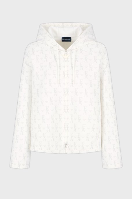 Emporio Armani Pamuklu Regular Fit Tümü Logolu Fermuarlı Bayan Sweat EW001026 AF10002 F0009 BEYAZ - 5