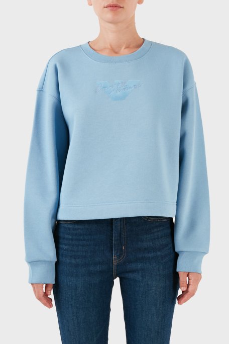 Emporio Armani Pamuklu Relaxed Fit Bisiklet Yaka Crop Bayan Sweat 6R2M7L 2JTDZ 0712 MAVİ - 1