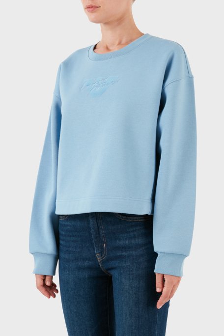 Emporio Armani Pamuklu Relaxed Fit Bisiklet Yaka Crop Bayan Sweat 6R2M7L 2JTDZ 0712 MAVİ - 2