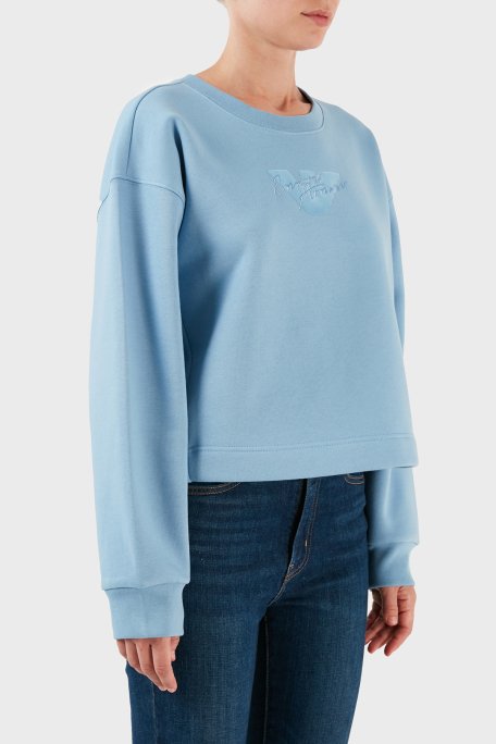 Emporio Armani Pamuklu Relaxed Fit Bisiklet Yaka Crop Bayan Sweat 6R2M7L 2JTDZ 0712 MAVİ - 4