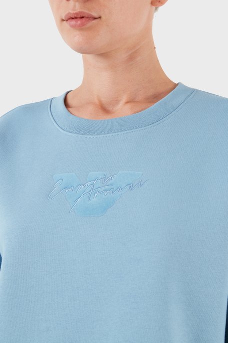 Emporio Armani Pamuklu Relaxed Fit Bisiklet Yaka Crop Bayan Sweat 6R2M7L 2JTDZ 0712 MAVİ - 5