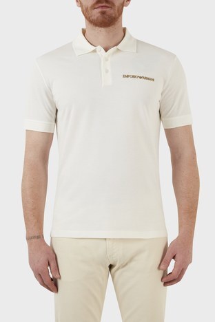 Emporio Armani - Emporio Armani Pamuklu Sırt Baskılı Regular Fit Düğmeli T Shirt Erkek Polo 3L1F8P 1JX5Z F119 BEYAZ