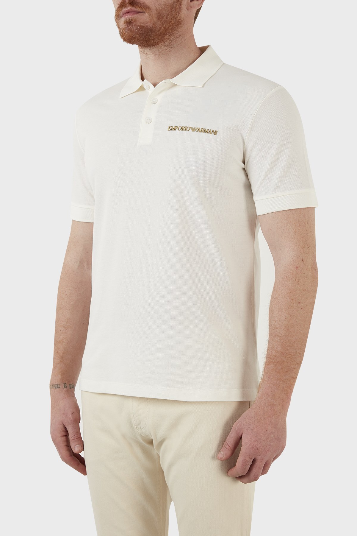 Emporio Armani Pamuklu Sırt Baskılı Regular Fit Düğmeli T Shirt Erkek Polo 3L1F8P 1JX5Z F119 BEYAZ