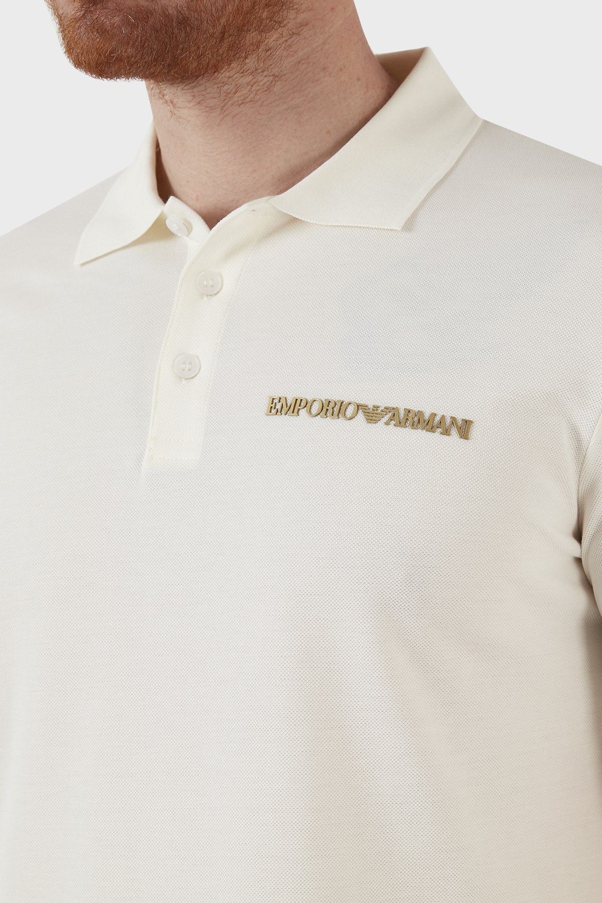 Emporio Armani Pamuklu Sırt Baskılı Regular Fit Düğmeli T Shirt Erkek Polo 3L1F8P 1JX5Z F119 BEYAZ