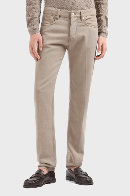 Emporio Armani Pamuklu Skinny Fit Düşük Bel Düz Paça Jeans Erkek Kot Pantolon EM000668 AF12631 U6167 BEJ - 1