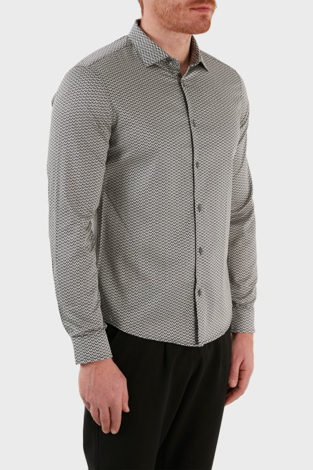 Emporio Armani Pamuklu Slim Fit Erkek Gömlek 6K1C65 1NZEZ F015 SİYAH-BEYAZ - 8