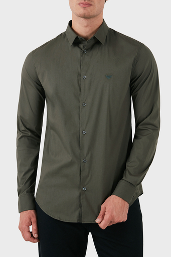Emporio Armani Pamuklu Slim Fit Logolu Erkek Gömlek 8N1C09 1NI9Z 06K0 HAKİ - 1