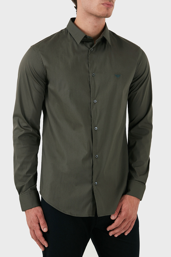 Emporio Armani Pamuklu Slim Fit Logolu Erkek Gömlek 8N1C09 1NI9Z 06K0 HAKİ - 4