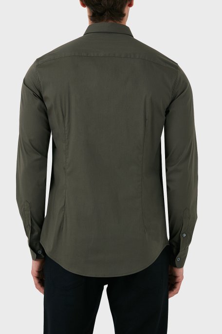Emporio Armani Pamuklu Slim Fit Logolu Erkek Gömlek 8N1C09 1NI9Z 06K0 HAKİ - 8
